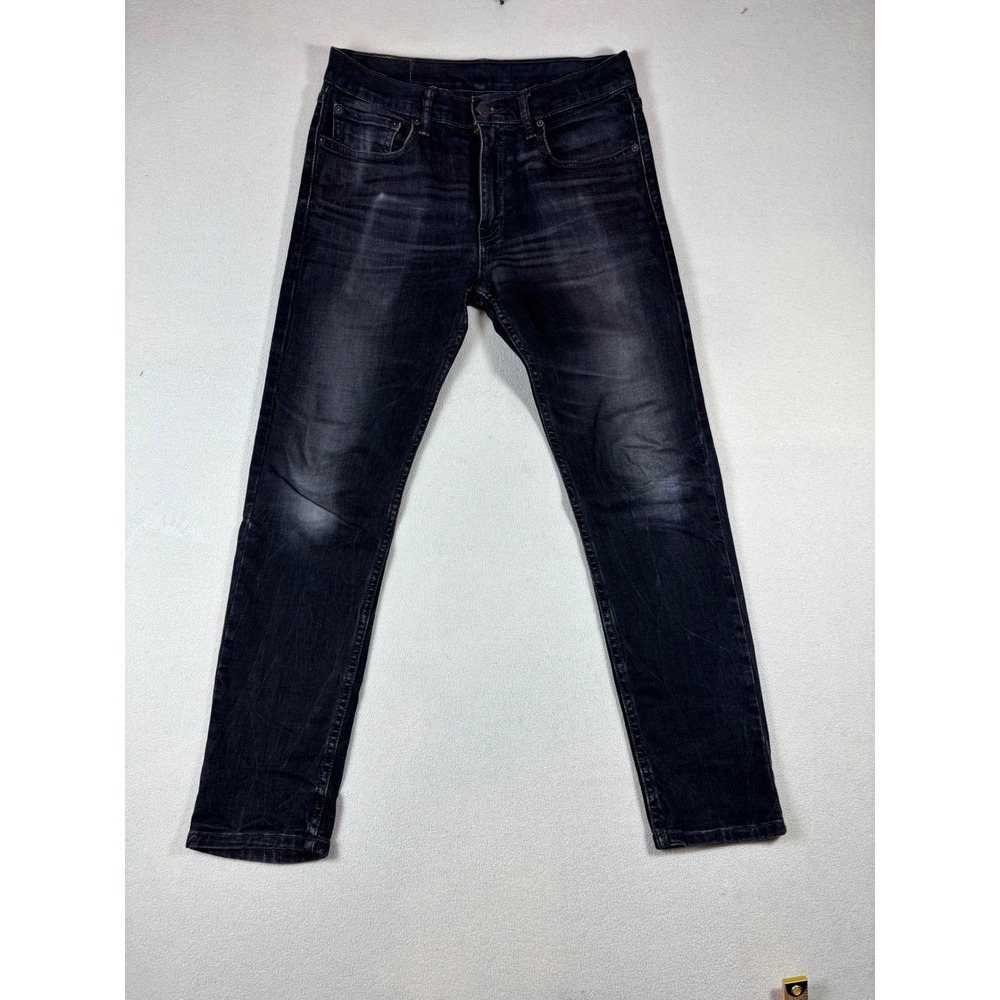 Levis 512 Slim Taper Mens Faded Whiskering Black Denim worn Jeans 31x32 806 - Picture 2 of 8